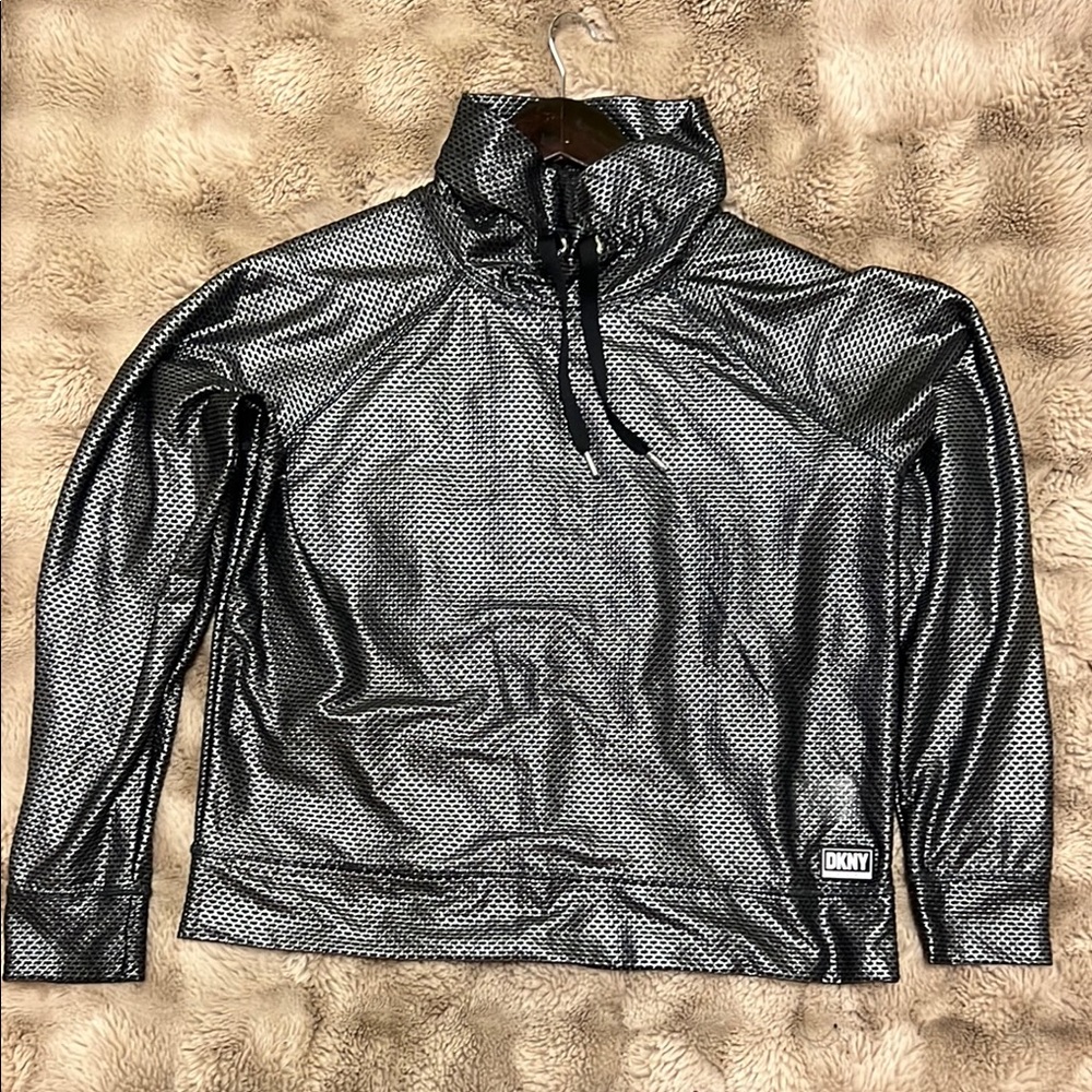 DKNY Shimmering Silver High-Collar Top